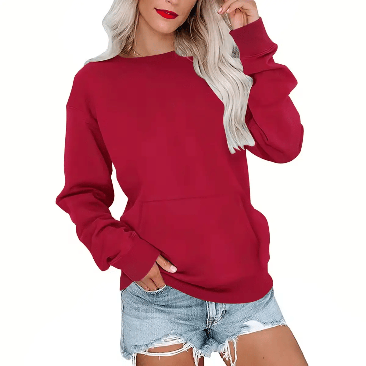CozyCore – Sudadera sin Capucha Cuello Redondo para Mujer