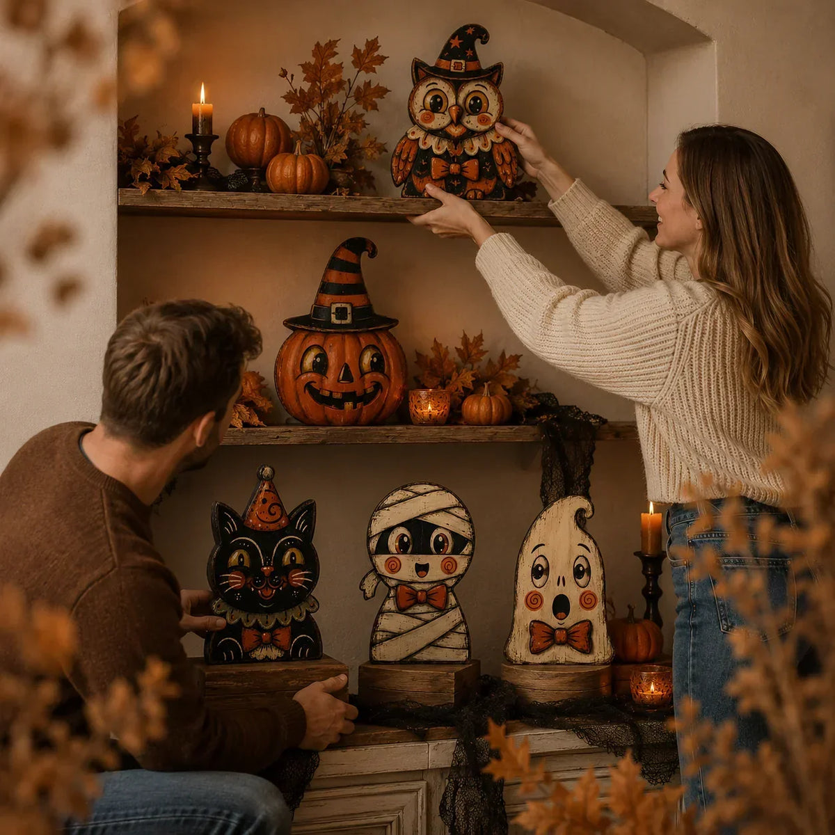 HarvestHeirloom – Colección de figuras de madera vintage de Navidad
