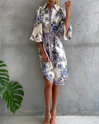 Vestido Estampado Línea A – Elegancia Fluida