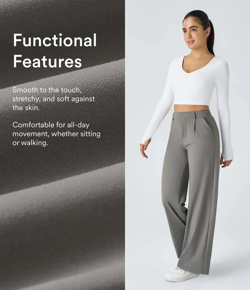 EleganceFit – Pantalones casuales rectos de talle alto