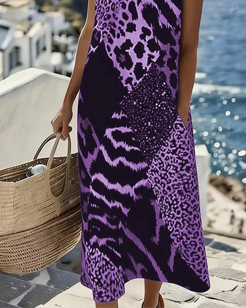 Vestido midi holgado con estampado de leopardo SavannaChic