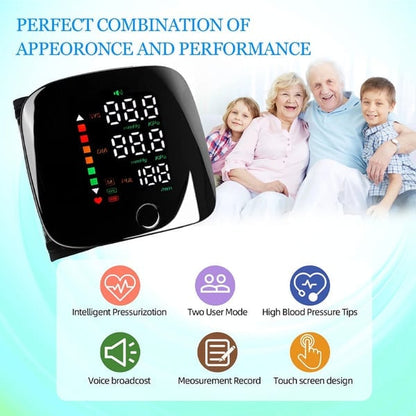 Handgelenk-Blutdruckmessgerät – LED-Display, verstellbar, Gesundheits-Tracking