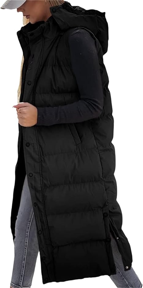 QuiltChic – Chaleco largo acolchado con capucha para mujer