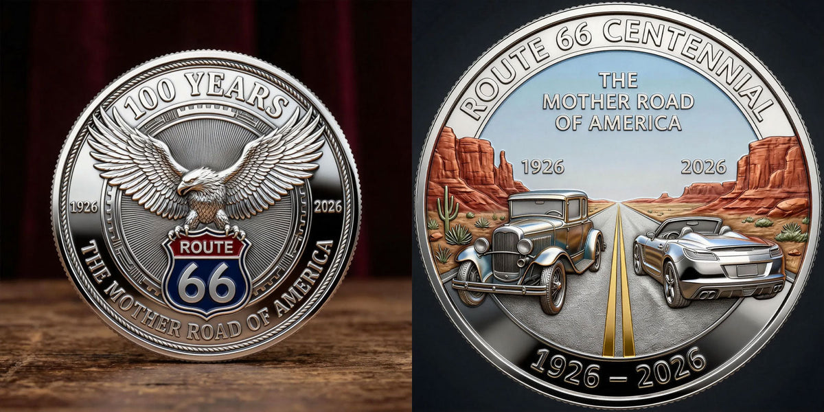 🏆Venta Relámpago 60% DE DESCUENTO -🛣️ Ruta 66 – Moneda Conmemorativa de 100 Años de Libertad