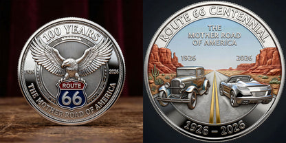 🏆Venta Relámpago 60% DE DESCUENTO -🛣️ Ruta 66 – Moneda Conmemorativa de 100 Años de Libertad