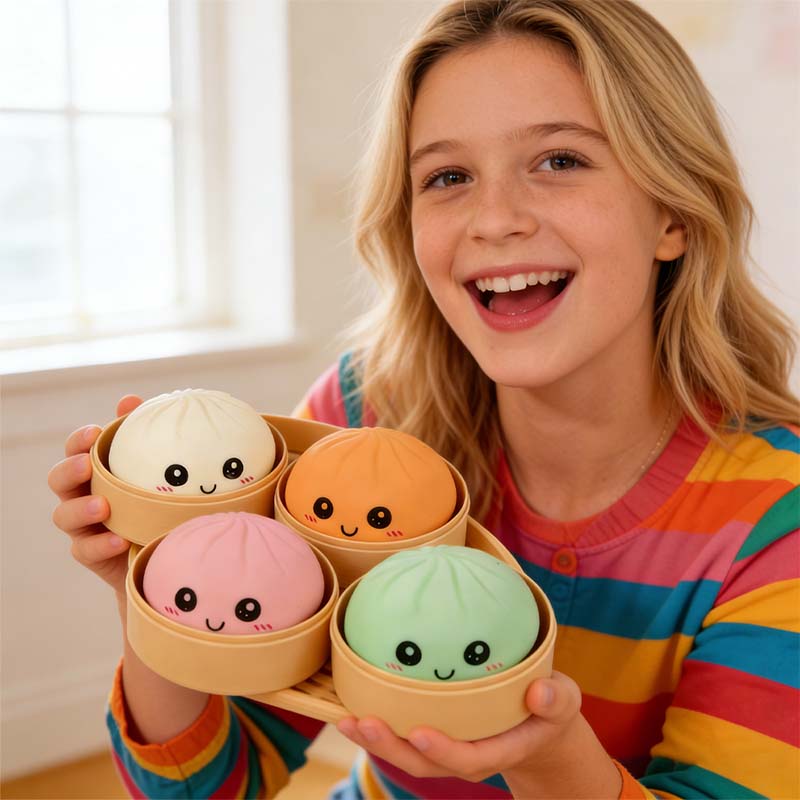 SquishJoy – Juguete Blando Súper Raro de Arcoíris con Forma de Dumpling Sonriente