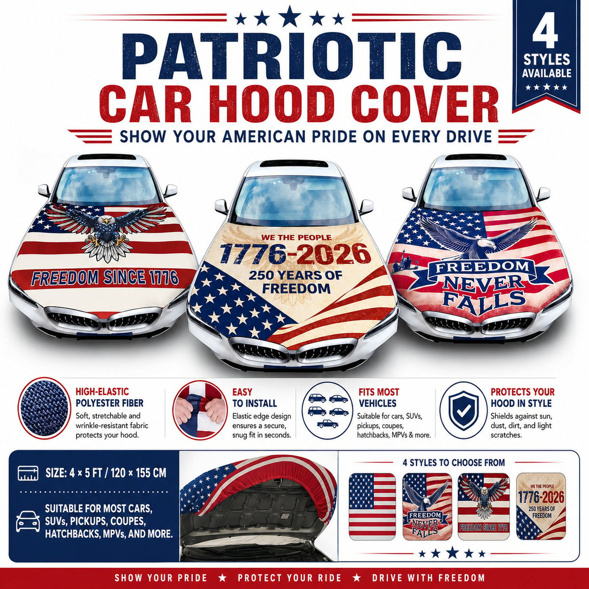 LibertyShield – Cubierta de capó para coche con bandera americana