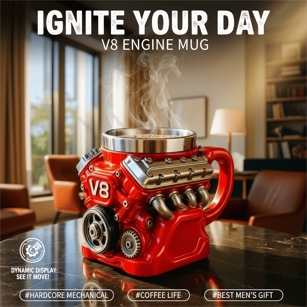 ⚡Ultimative V8-Motor Edelstahl-3D-Tasse & ein Traum für jeden Autoliebhaber✨