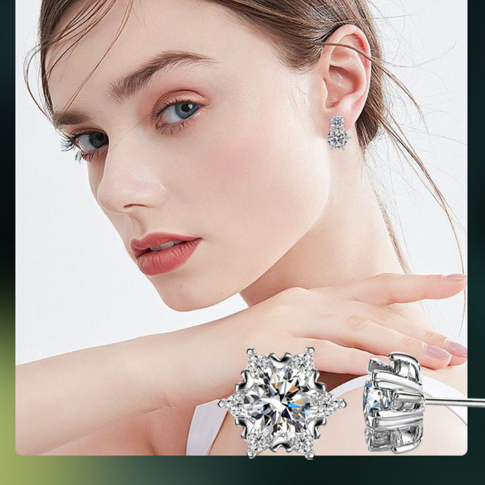 SnowLuxe - Pendientes de moissanita con forma de copo de nieve