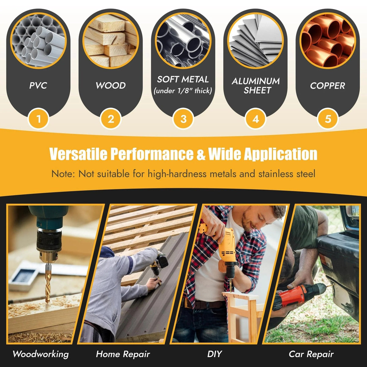 SpiralPro – Juego de brocas para taladro con vástago hexagonal de grifo espiral 3 en 1