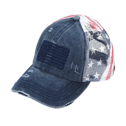 VistaCap – Mehrstufige Criss-Cross-Trucker-Cap mit amerikanischer Flagge