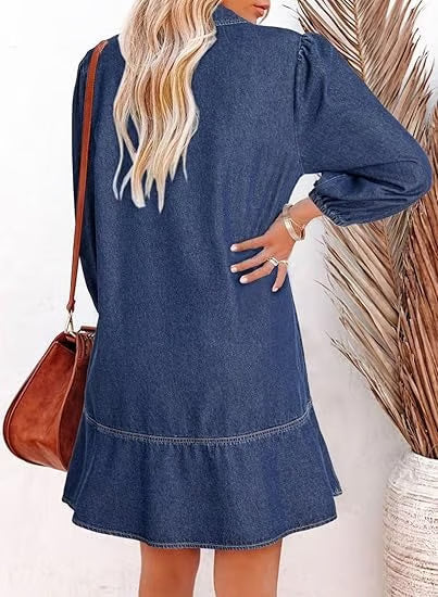 Deniva | Elegantes Jeanskleid mit V-Ausschnitt