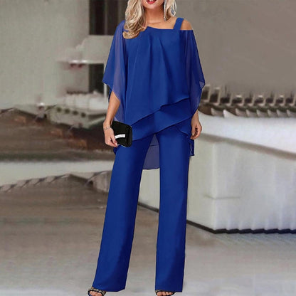 Elaré – Set aus geschichtetem Chiffon-Top und weit ausgestellter Hose