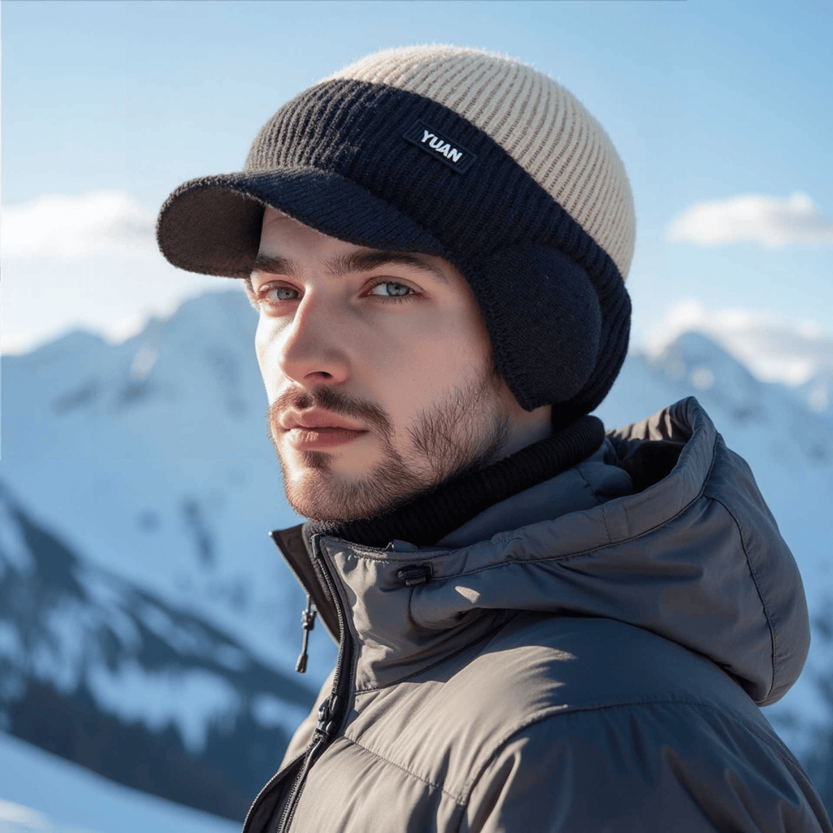 FrostGuard – Winter-Strickmütze mit Ohrenklappen für Herren
