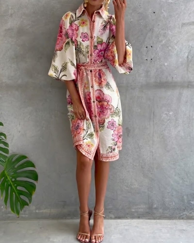 Vestido Estampado Línea A – Elegancia Fluida