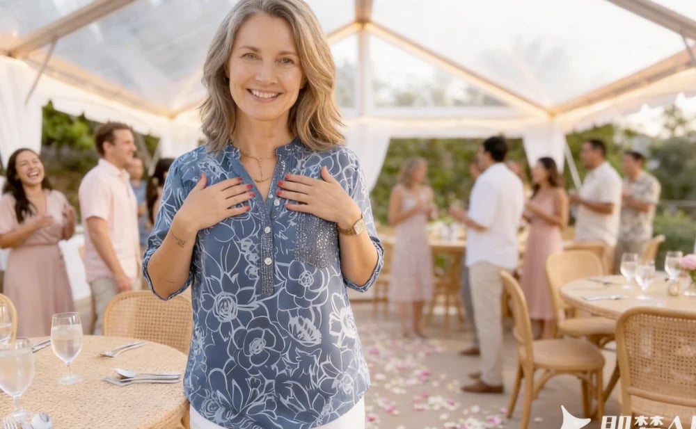 PrintLuxe – Blusa Estampada de Cuello en V con Botones