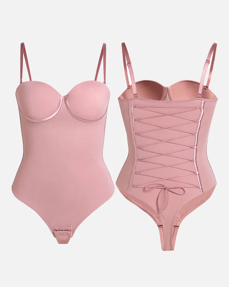 CurveLuxe – Nahtloser Tanga-Body mit Schnürung am Rücken