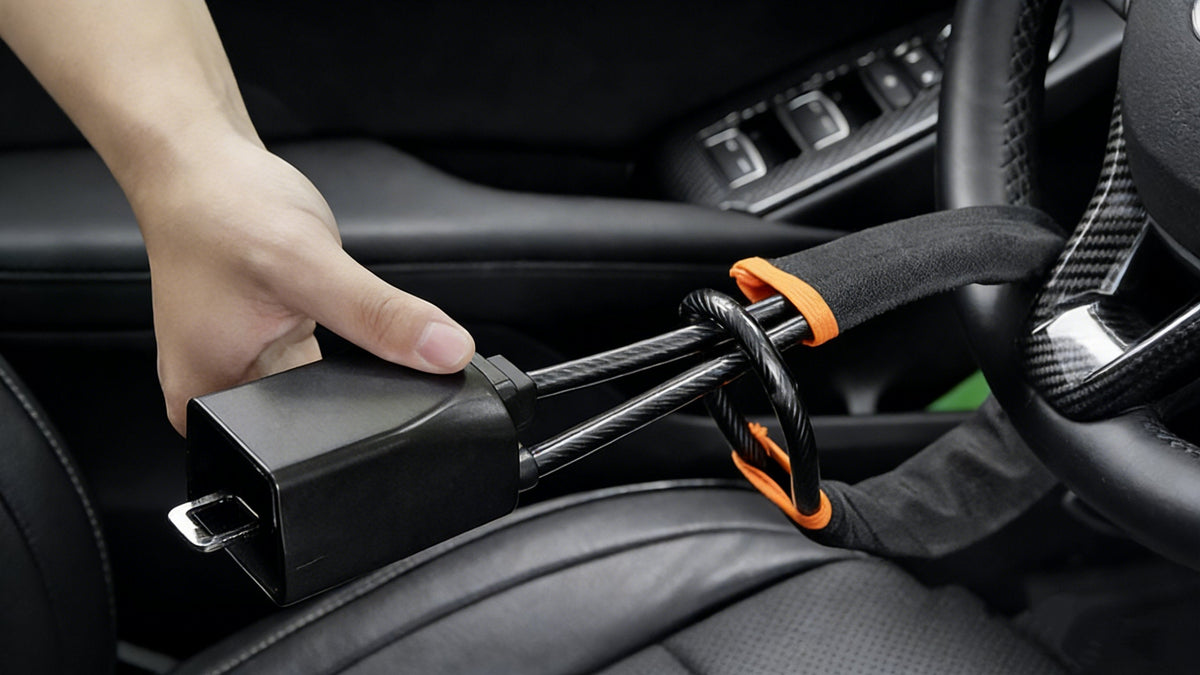 DriveDefender | Sistema antirrobo para coche con bloqueo del cinturón de seguridad y el volante