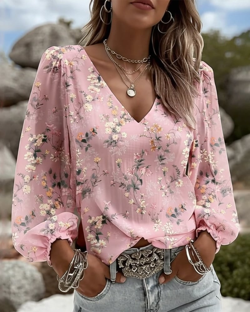 LunaPuff Chic – Blusa Casual con Cuello en V