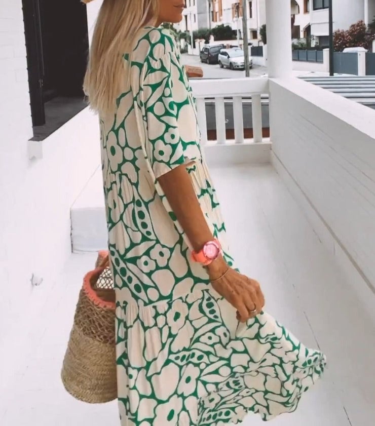 FloraLuxe – Kurzärmeliges bedrucktes Sommerkleid