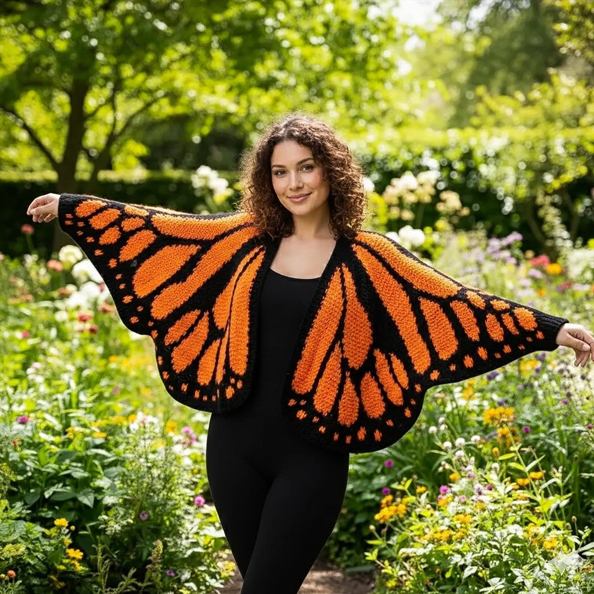 FlutterNest – Cárdigan Cómodo Mariposa Artística