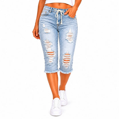 DenimBloom – Jeans vaqueros cortos de tiro alto