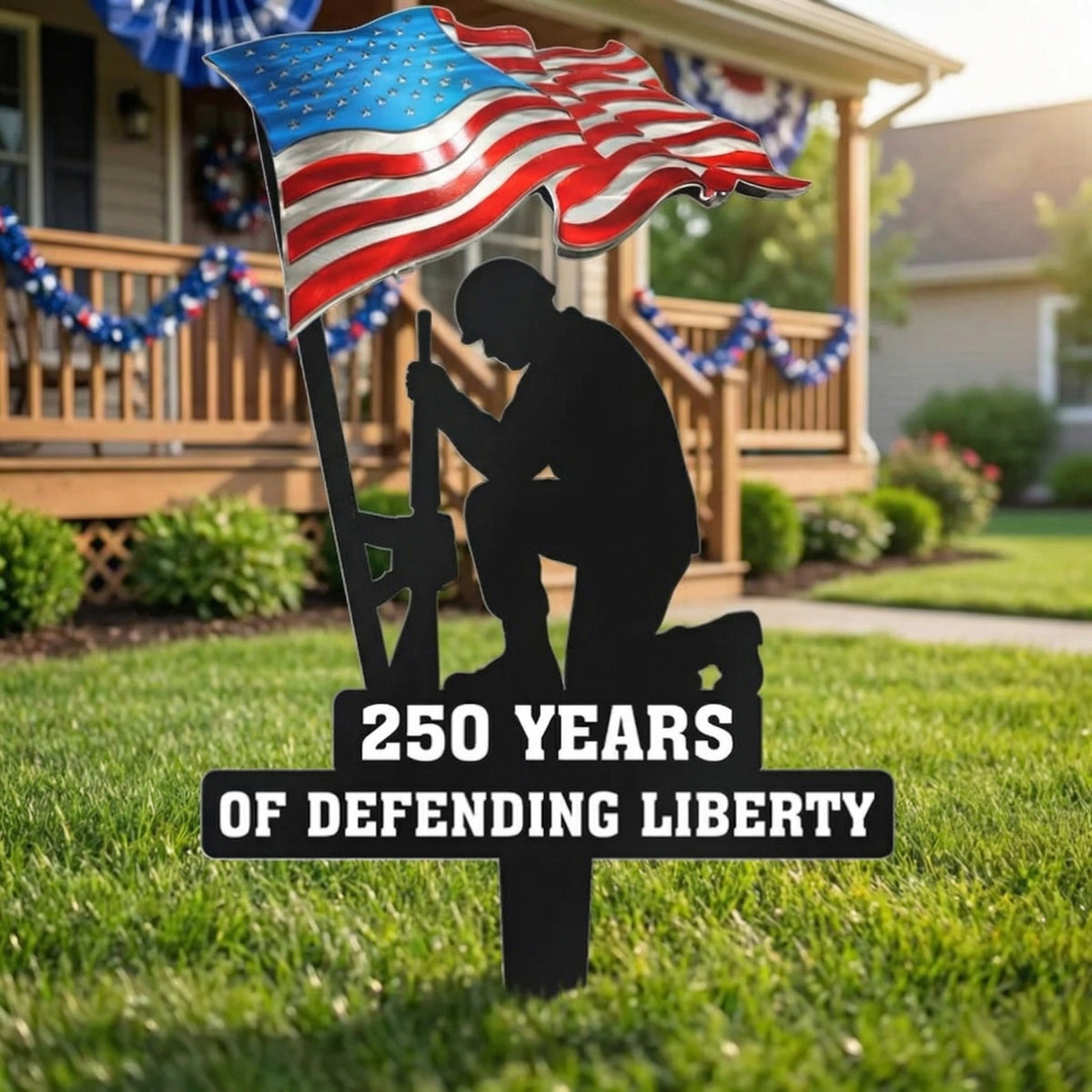 LibertyForge – 250 Años Defendiendo la Libertad Estaca de Jardín de Metal