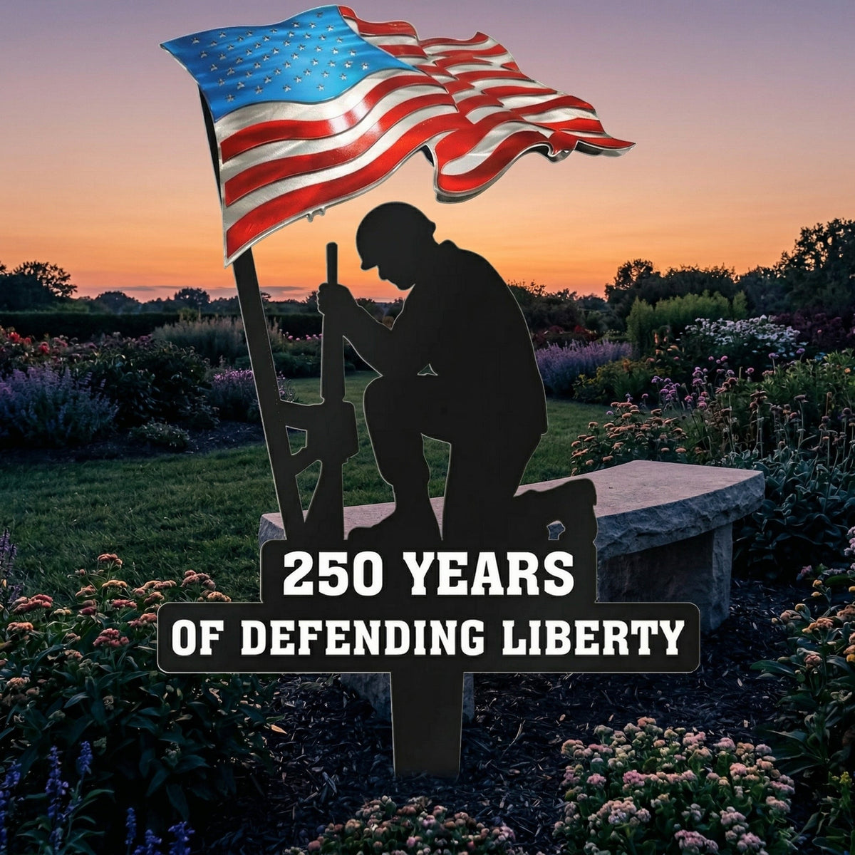 LibertyForge – 250 Años Defendiendo la Libertad Estaca de Jardín de Metal