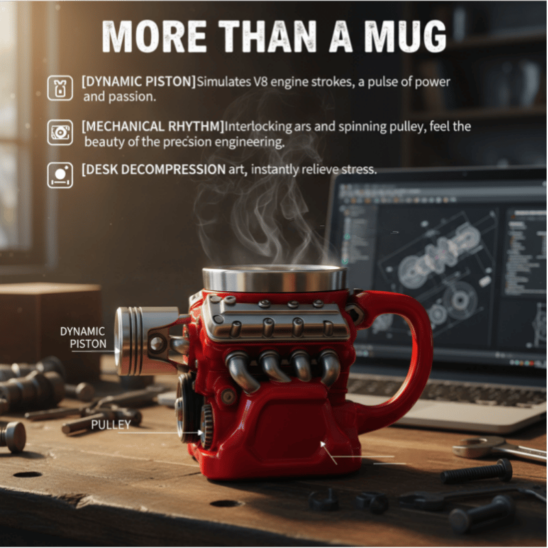 ⚡Ultimative V8-Motor Edelstahl-3D-Tasse & ein Traum für jeden Autoliebhaber✨