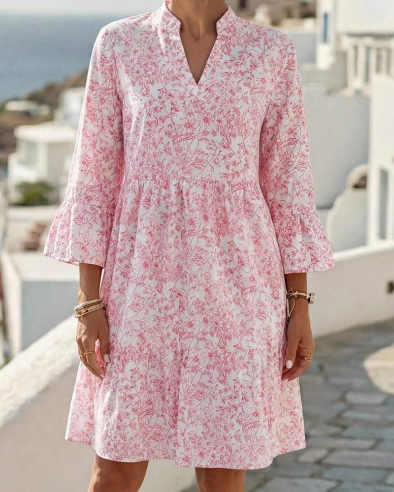 BloomLayer – Vestido floral de capas con cuello en V