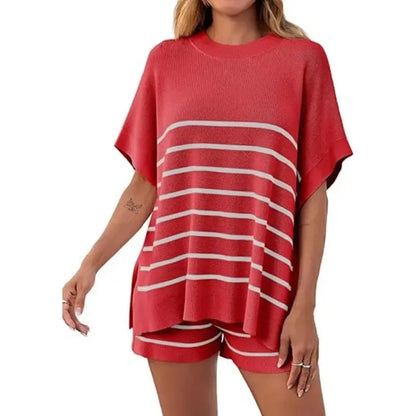 BellaVive – Conjunto de ropa de descanso a rayas chic