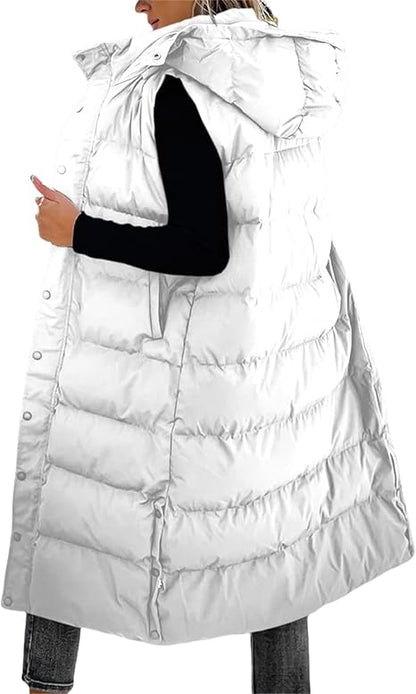 QuiltChic – Chaleco largo acolchado con capucha para mujer