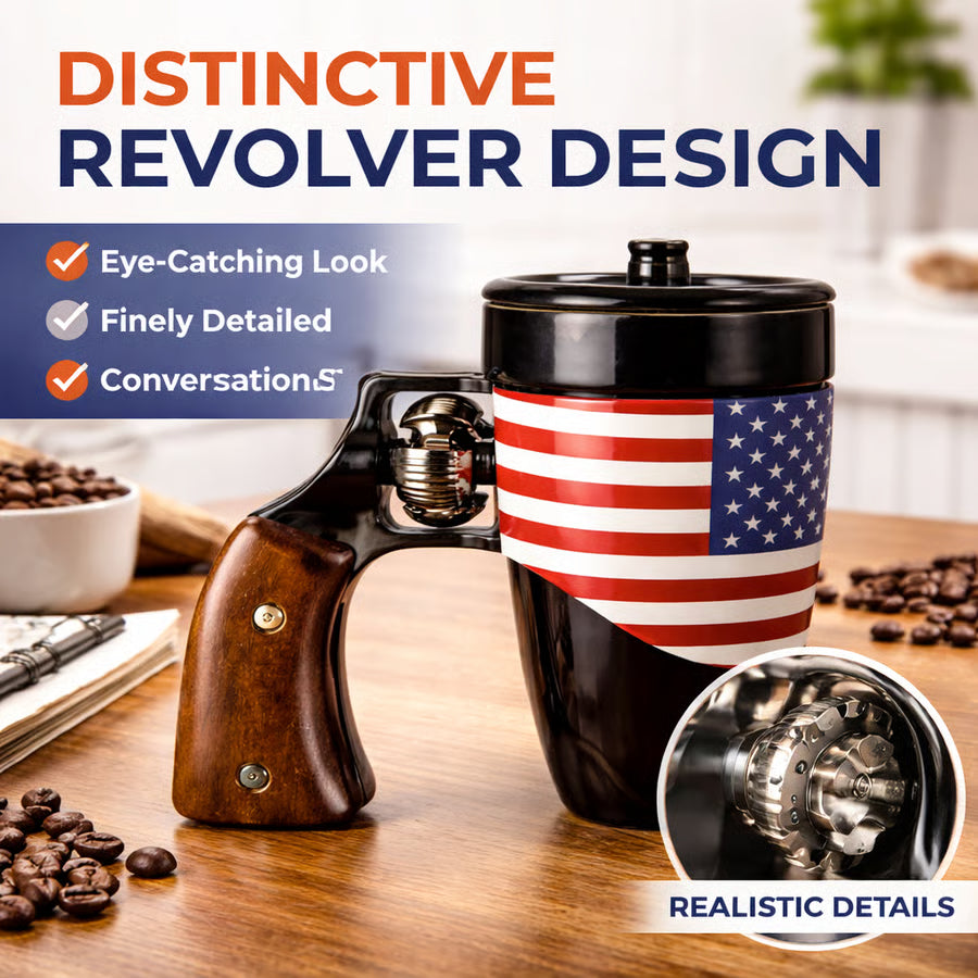 SharpSip – Taza inspirada en una pistola tipo revólver