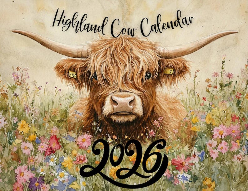 HighlandHugs – Calendario de pared de vaca de las Tierras Altas 2026