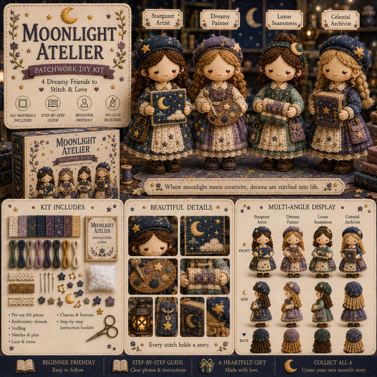 TinyWorlds – Colección de kits de manualidades DIY de patchwork acogedor