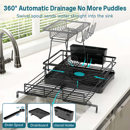 KitchenFlow – Estante de almacenamiento ajustable para secar platos