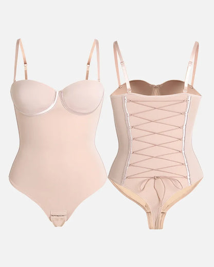CurveLuxe – Nahtloser Tanga-Body mit Schnürung am Rücken