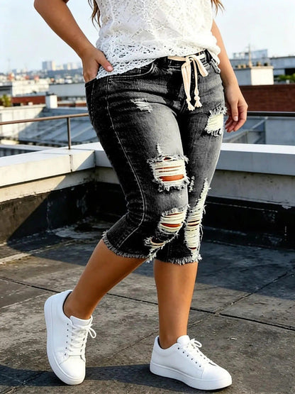 DenimBloom – Jeans vaqueros cortos de tiro alto