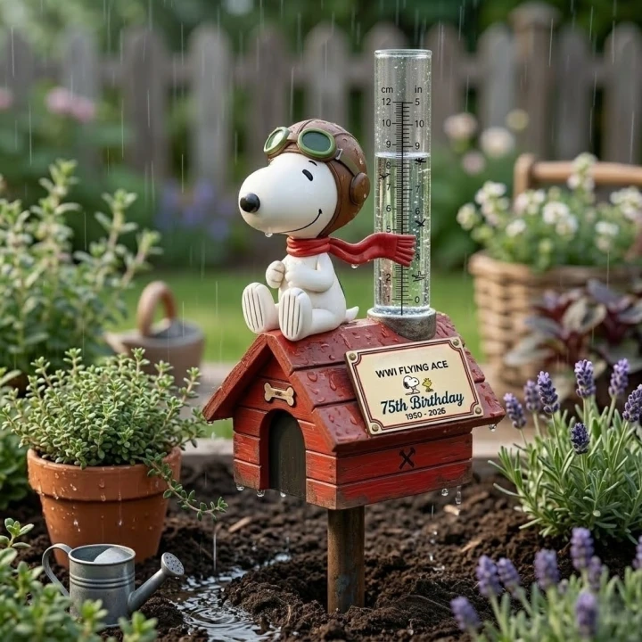 Snoopy Estaca de Jardín con Medidor de Lluvia por su 75 Cumpleaños💋
