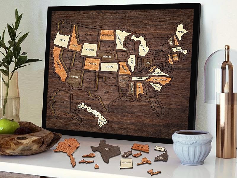 AtlasCraft – USA-Reisekarten-Puzzle aus Holz als Wanddekoration