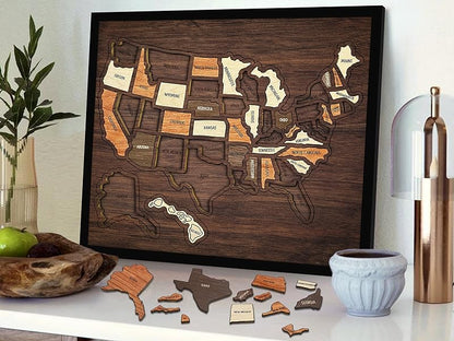 AtlasCraft – USA-Reisekarten-Puzzle aus Holz als Wanddekoration