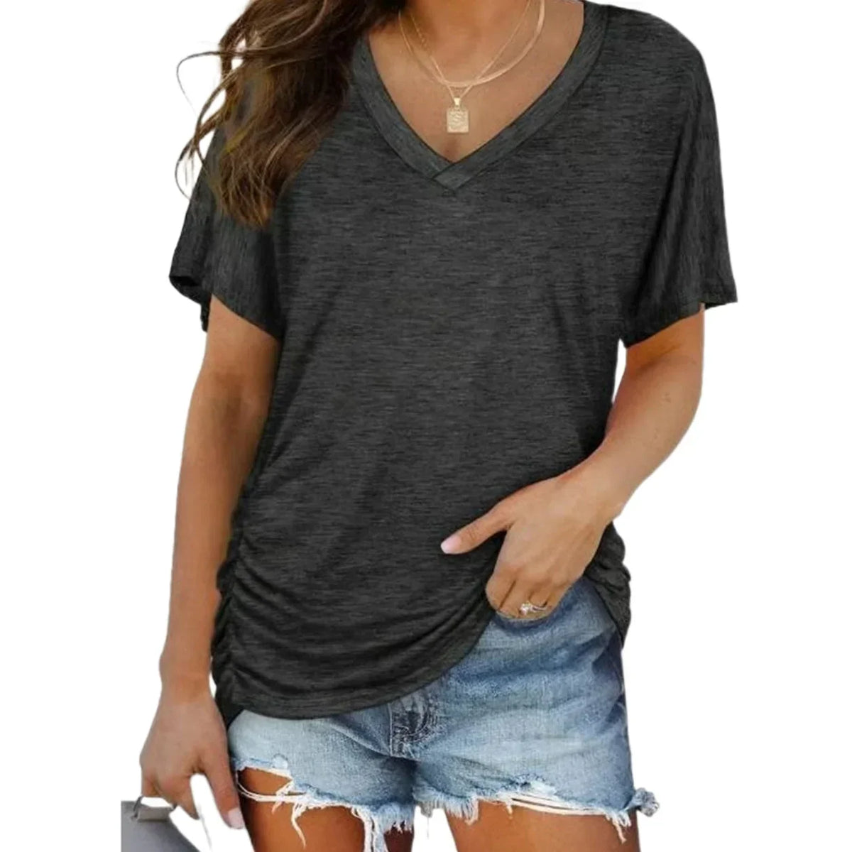 SoftLuxe – Camiseta Cómoda de Algodón con Cuello en V para Mujer