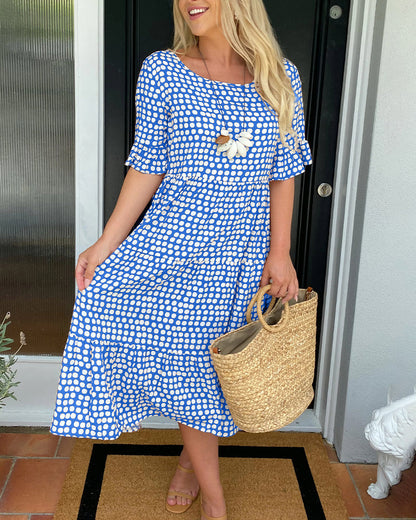 EveCharm – Vestido Midi de Cuello Redondo con Lunares