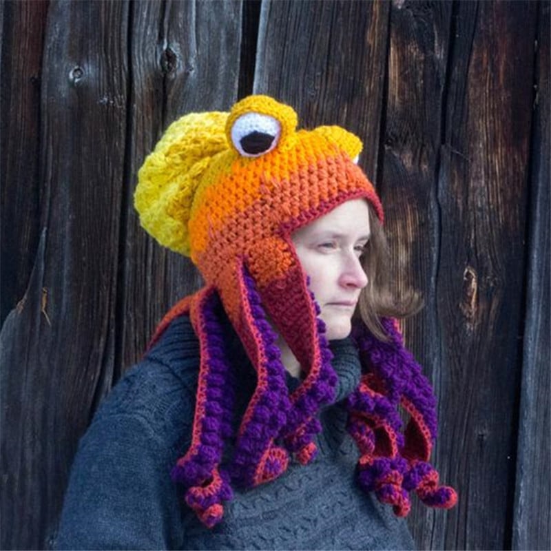 TentacleHue – Gorro de punto de pulpo con bloques de color