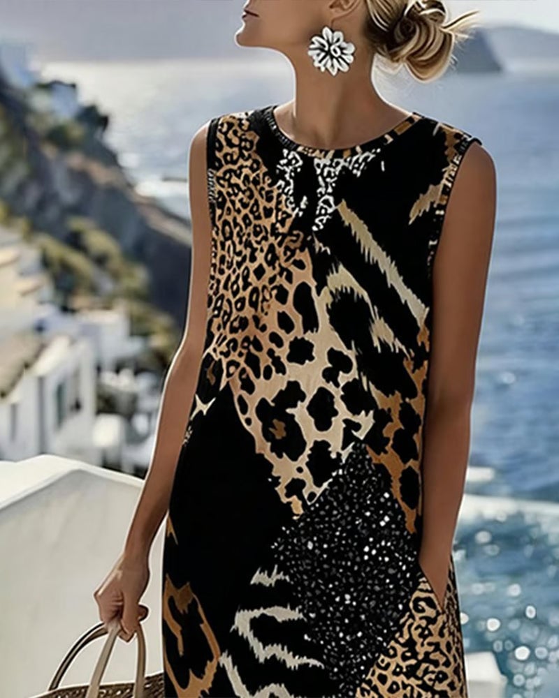 Vestido midi holgado con estampado de leopardo SavannaChic