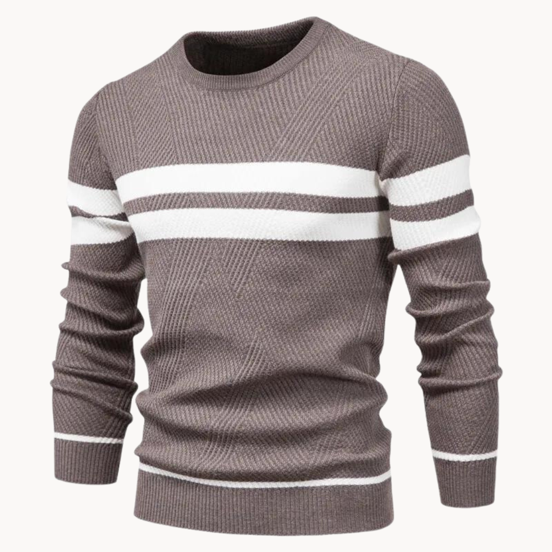 Zander Field Gestreifter Baumwollpullover mit Rundhalsausschnitt | ALEVITA