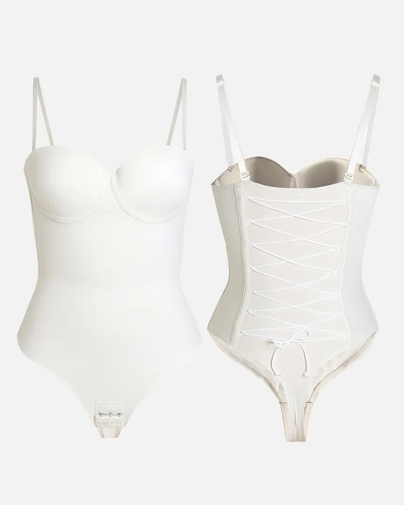 CurveLuxe – Nahtloser Tanga-Body mit Schnürung am Rücken