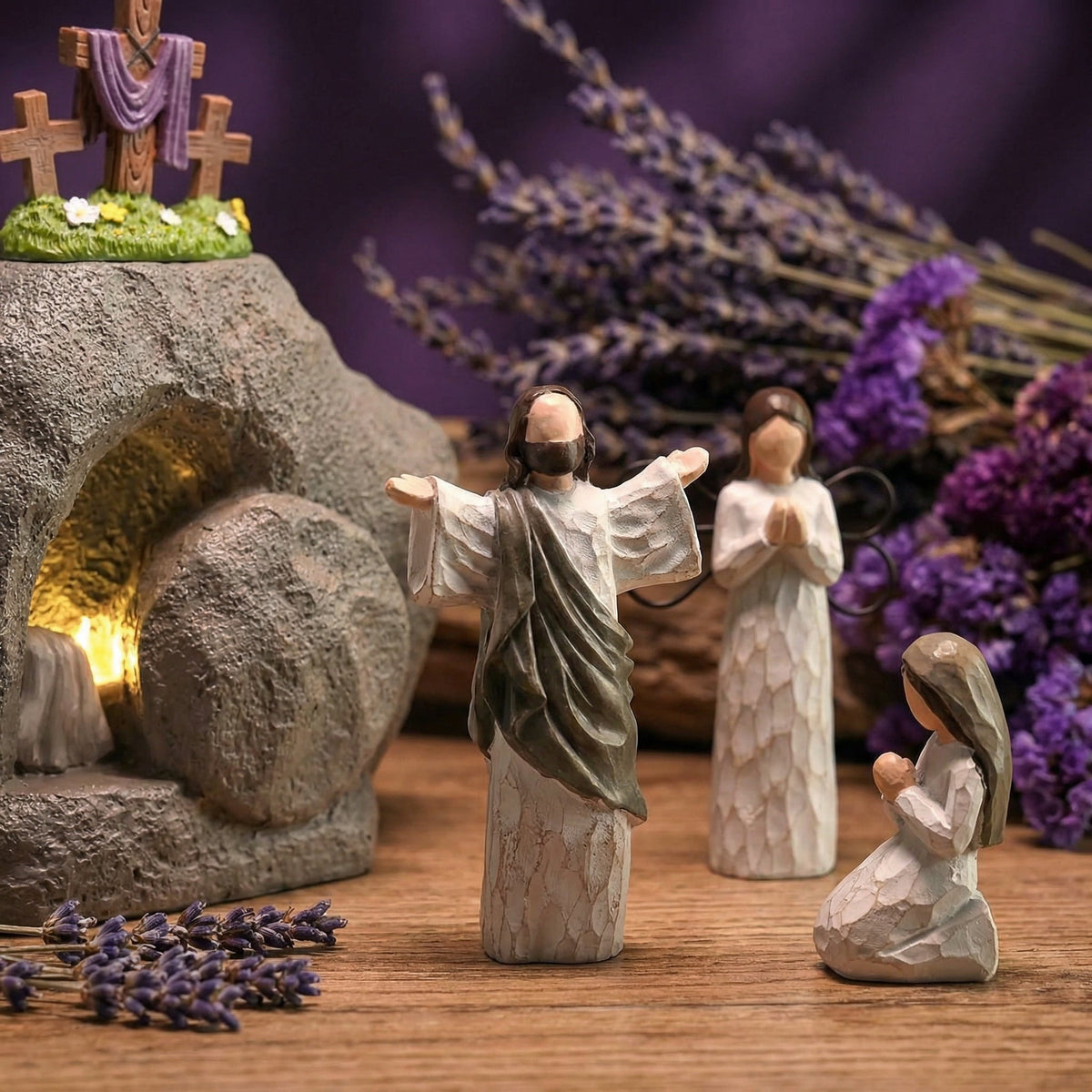 Escena de Pascua del Sepulcro Vacío con Luz de Resurrección