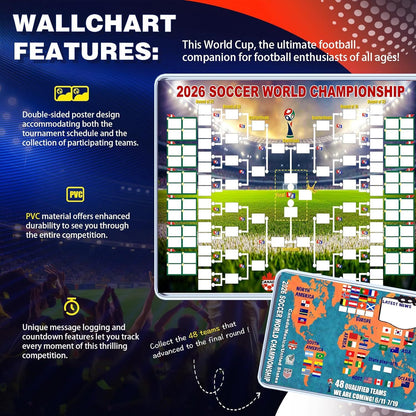 ⚽ Fußball-Weltmeisterschaft 2026 Spielplan-Poster & Kollektion der Finalrunde mit 48 Teams, funktionales 2-in-1-Poster