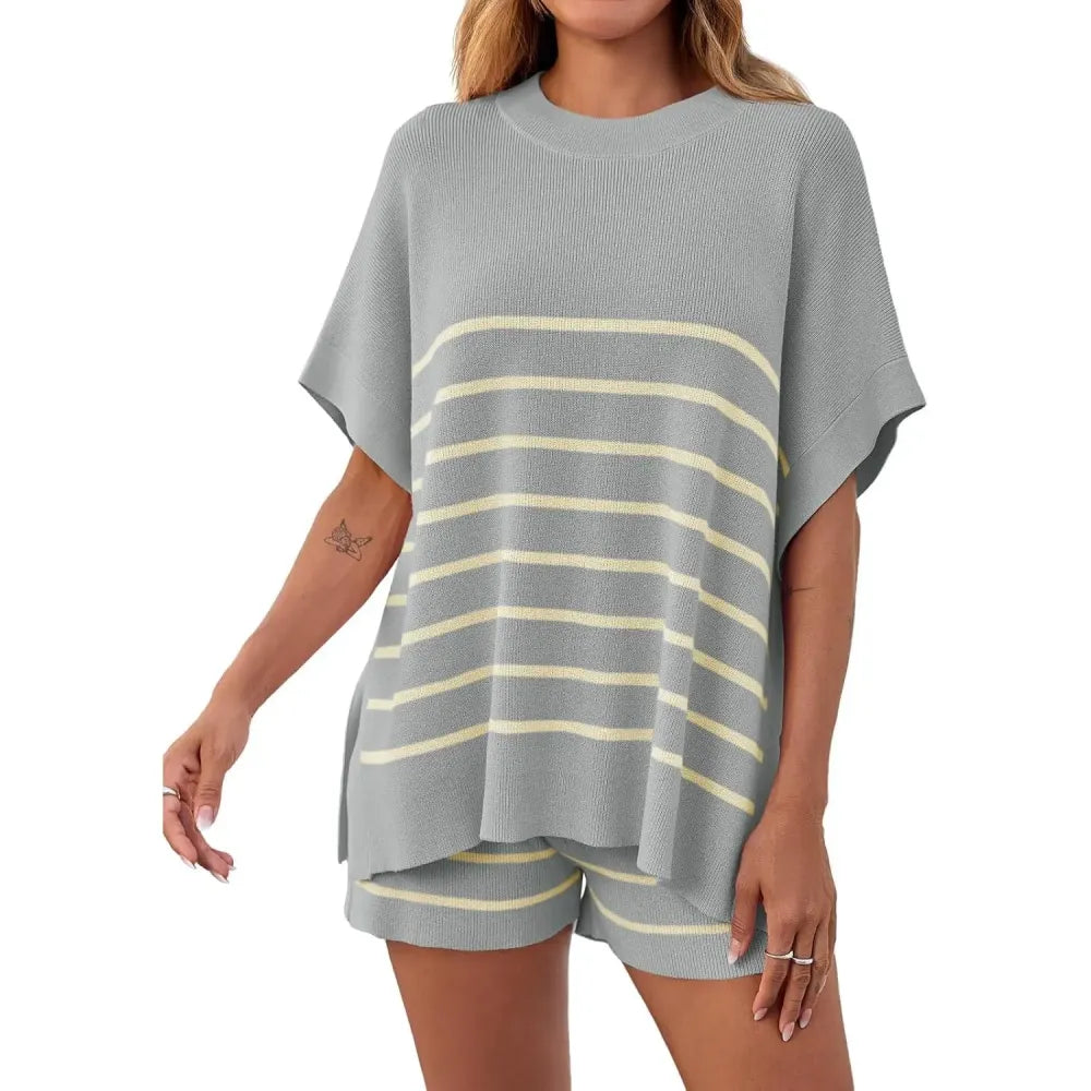 BellaVive – Conjunto de ropa de descanso a rayas chic